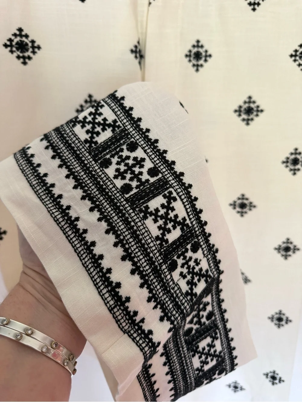 Zara • High-Waist Geometric Print Linen-Blend Cropped Wide-Leg Pants XL